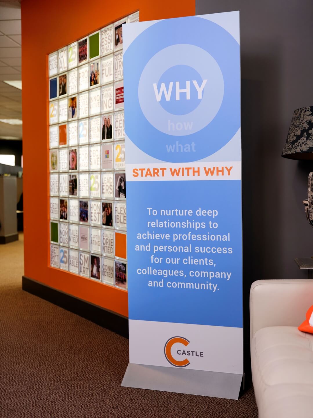 Castle's "Start With Why" statement banner in the Castle office