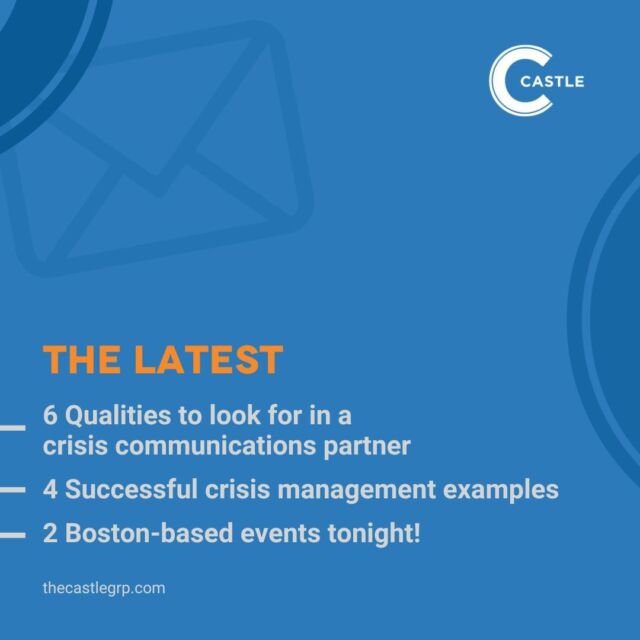 Check out this week’s Crisis Communications team highlights! How to choose the best crisis communications firm for your business and read four successful crisis management examples. 
In other news… tonight, Castle hosts Mission to Motion at the Boston Public Library and produces @unitedsouthend (USES) The Neighborhood Gala in the heart of @sowaboston. 
Learn more at the link in our bio and subscribe to our emails to get the latest from The Castle Group. 
#CrisisManagement #CrisisCommunicationsPlan #CrisisCommunications #Subscribe